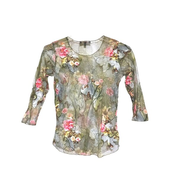 Y2K Butterfly Sheer Mesh Babydoll Top M Victorian Ethereal Fairy Garden Rave - Picture 5 of 6